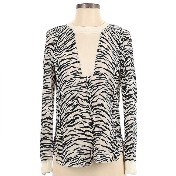 Rebecca Taylor Black and Cream Zebra Animal Print Silk Long Sleeve Blouse Size 2 - Picture 1 of 15